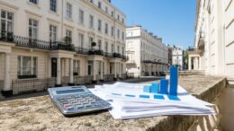 London stucco townhouses worth over 2 million pounds in daylight