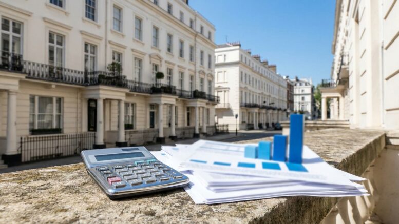 London stucco townhouses worth over 2 million pounds in daylight