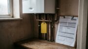 Gas boiler with blank safety inspection tag in UK rental home