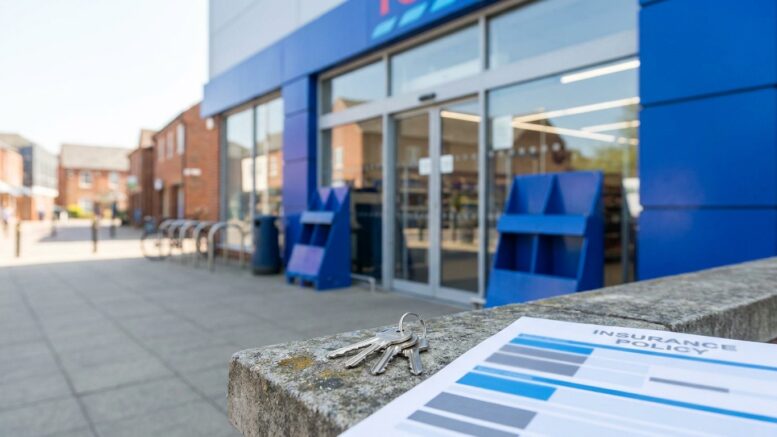 Supermarket storefront with house keys concept