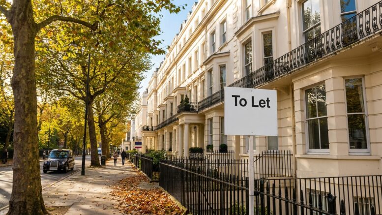 Prime London terrace with To Let board in autumn light